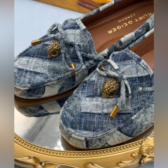 🆕 KURT GEIGER LONDON 🧿 NWOT Eagle Moccasins, Denim Patchwork Sz EU37 US 7 - Picture 12 of 16